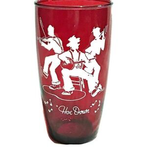 Vintage Ruby Red Glass Tumbler 5.25"  12 oz. Music Jazz Blues